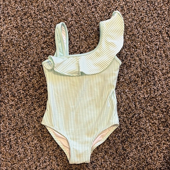 Green Striped Kids Swim One Piece - Picture 1 of 4